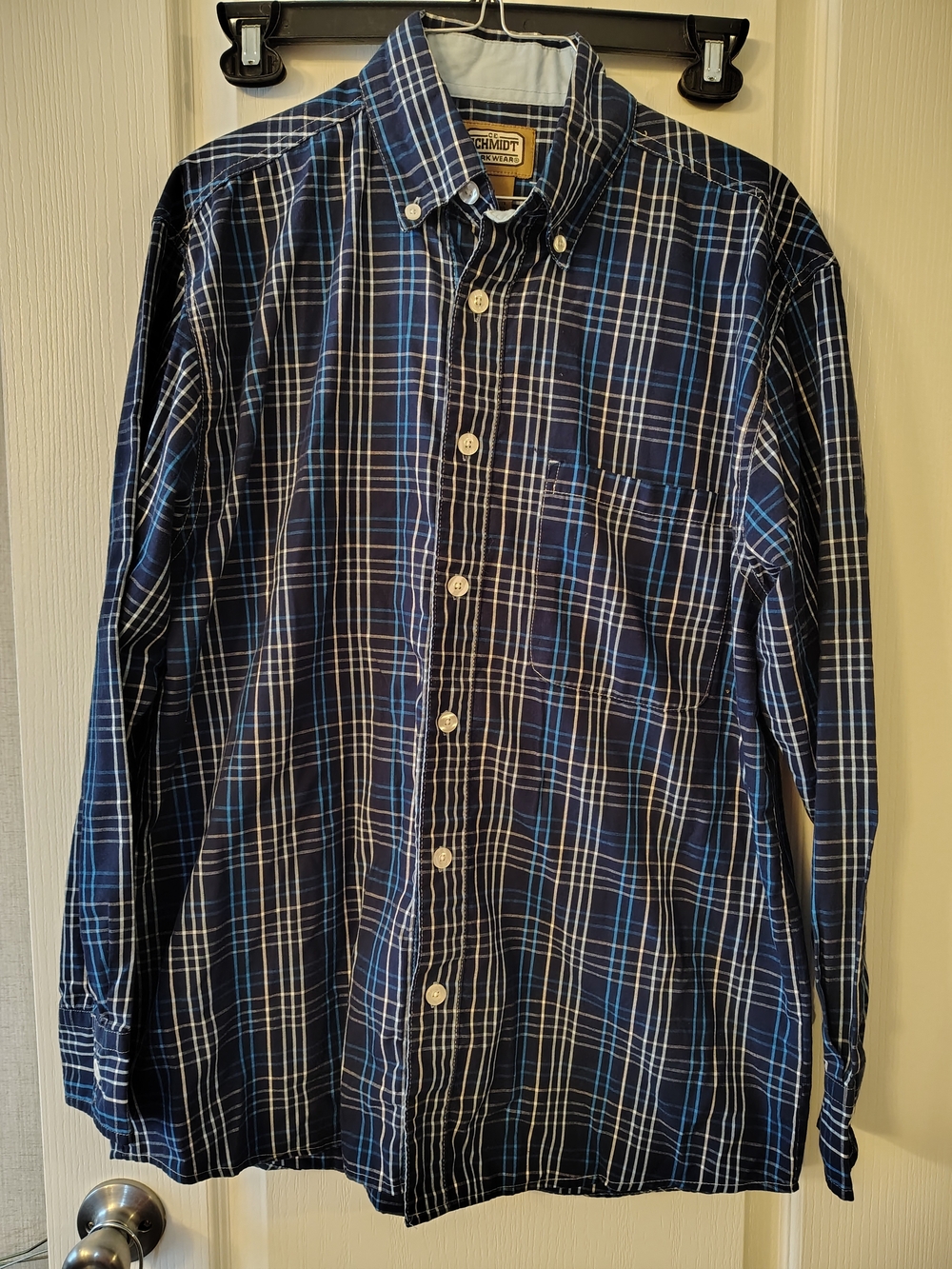 Schmidt Navy Blue Plaid Button-Down Shirt